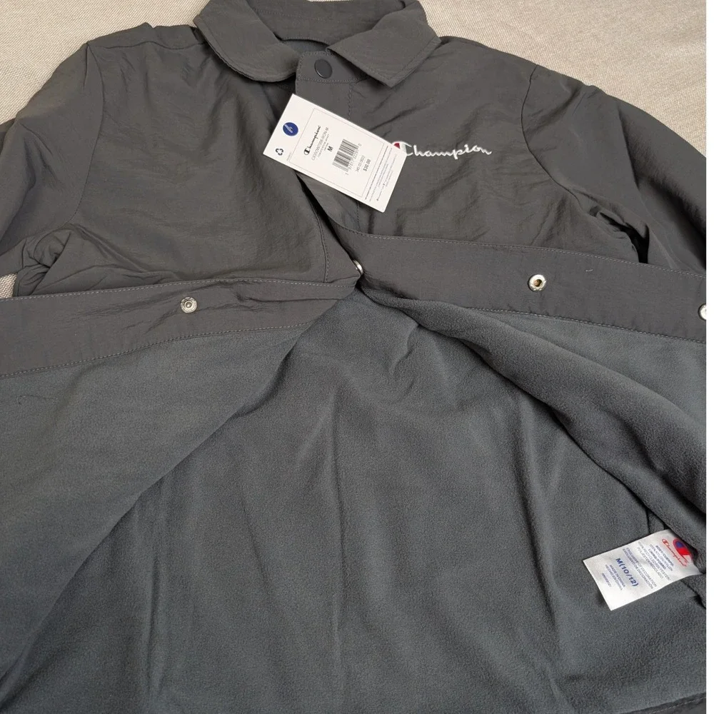 Champion Coach Nylon Jacket Kids Size M 10/12 Iron Grey NWT Fleece Lined C9350W